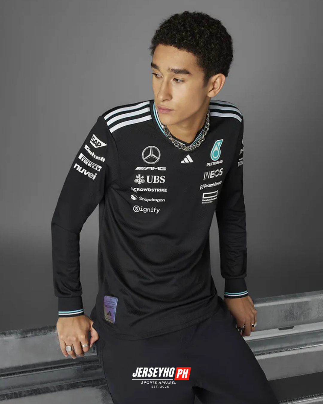 Mercedes AMG Petronas F1 2025 Team Driver Long Sleeve T-Shirt - Black