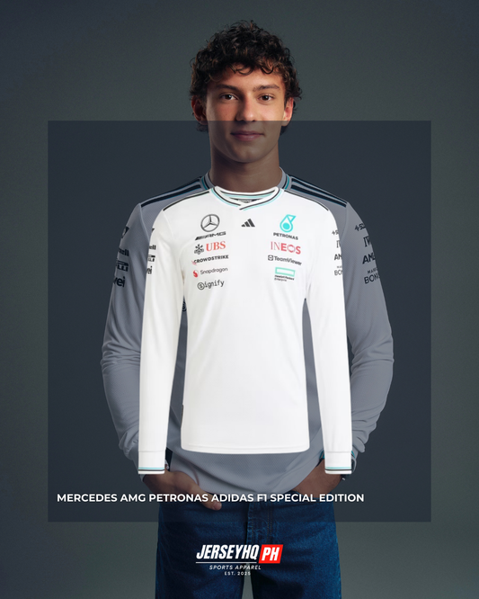 Mercedes AMG Petronas F1 2025 Team Driver  Long Sleeve T-Shirt - White