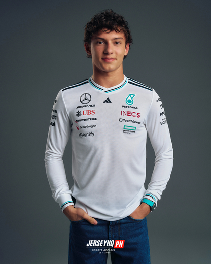 Mercedes AMG Petronas F1 2025 Team Driver  Long Sleeve T-Shirt - White